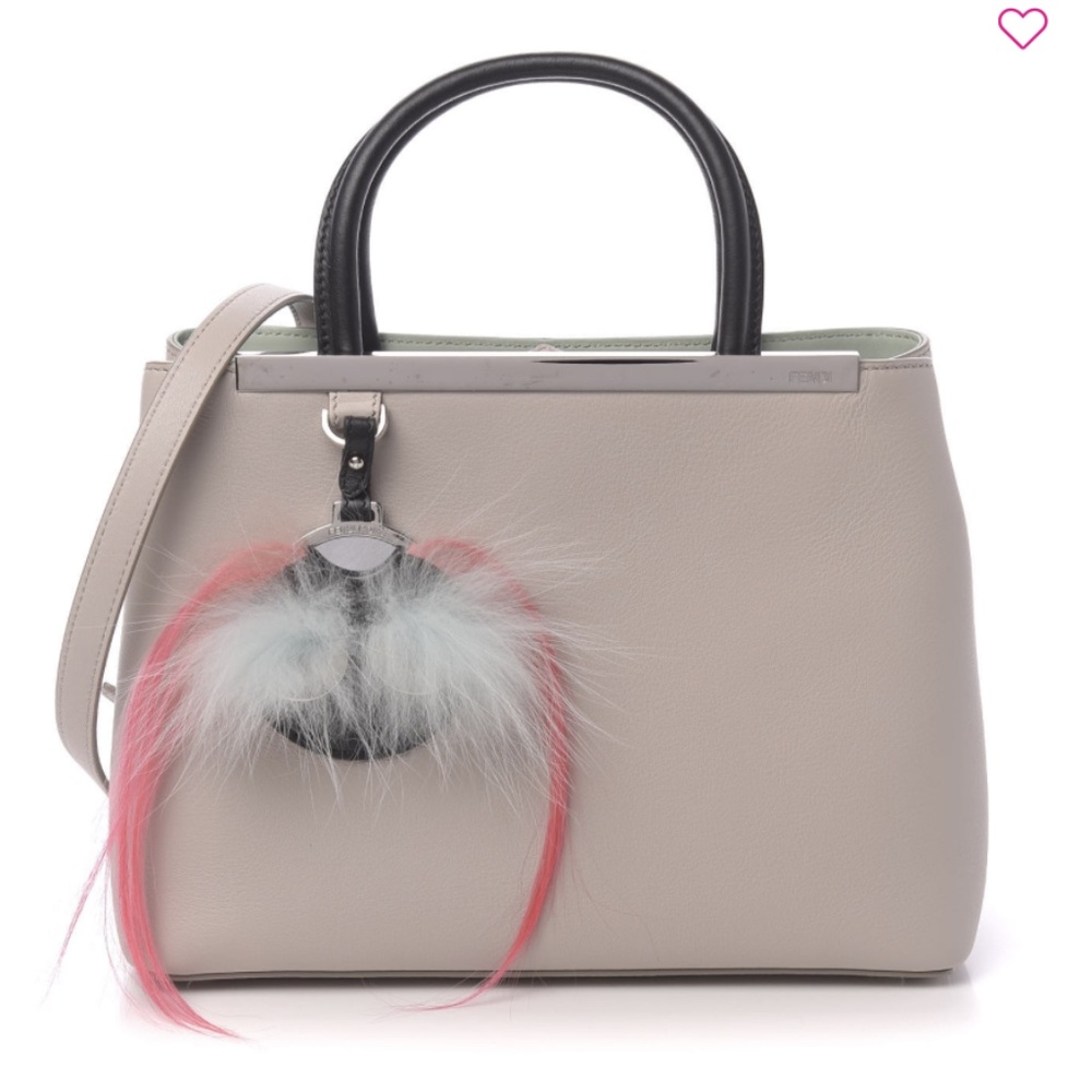 Fendi Vitello Dolce Fox Goat Bi-Color Sad Eyes Mirror Charm Petite 2Jours Tote
